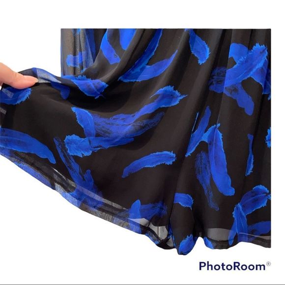 EXPRESS - Black and Blue Feather Romper - Picture 7 of 9